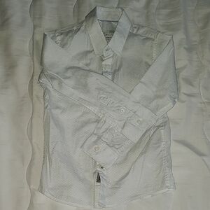 Zara White Casual Button Down Shirt with Pointed Collar